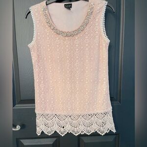 LA VANYA Top | STUNNING Lace TUNIC Scoop Neck BEADED Sz‎ S PINK